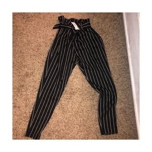 Black with white stripes paper bag pants